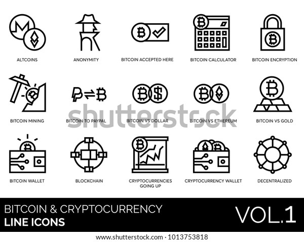 Bitcoin Blockchain Cryptocurrency Line Icons Altcoins Stock - 